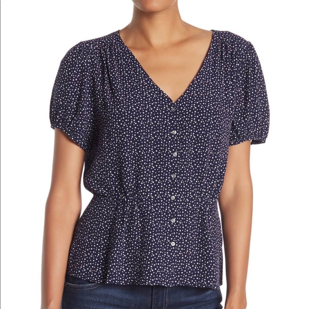 J. Crew - Navy blue peplum top, star print